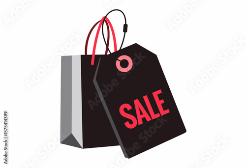 Shopping bag with sale tag in black and red design  