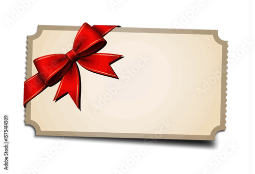 Blank gift tag with red ribbon for holiday presents  