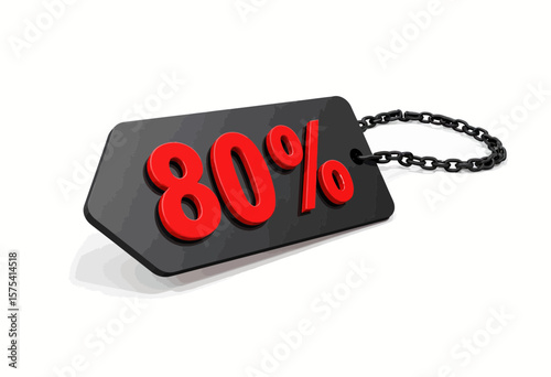 Discount price tag displaying 80% in bold red letters  