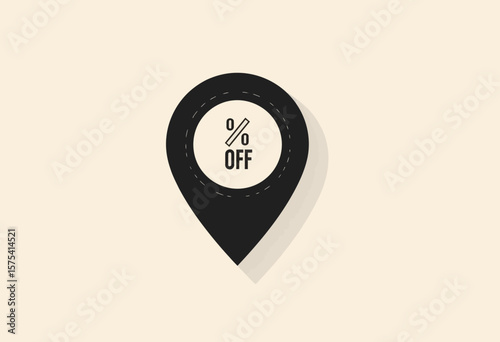 Black percentage off label pin icon on beige background  