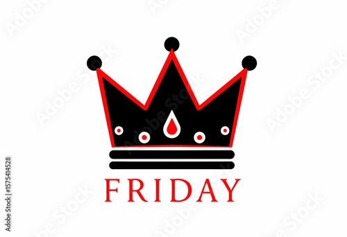 Crown graphic with text "Friday" in black and red colors  