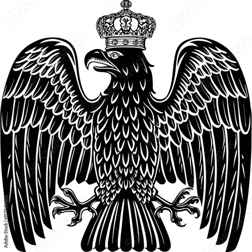 Stylized black eagle with outstretched wings and a crown on its head
