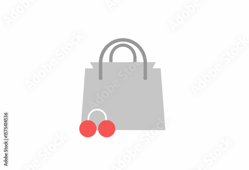 Shopping bag with red cherries on white background  