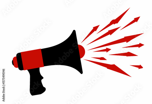 Megaphone with sound waves in red and black design  