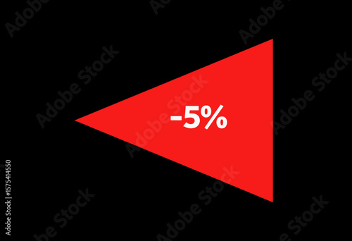 Discount percentage symbol in red triangle on black background  