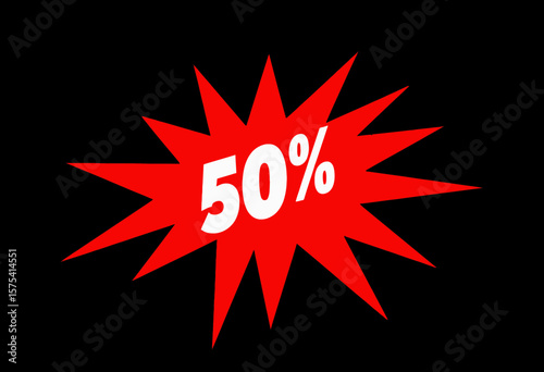 Red sale banner with 50% discount on black background  