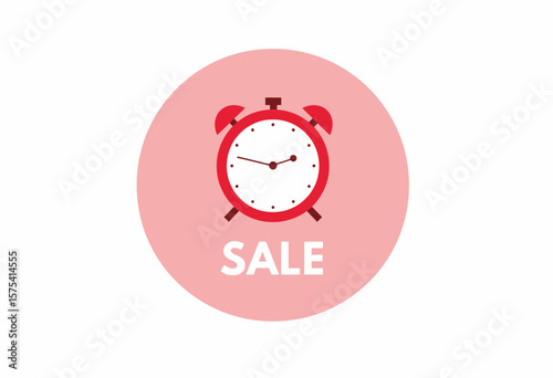 Clock icon with sale text on pink background  