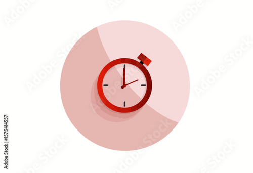 Red stopwatch with circular background design in minimalist style  