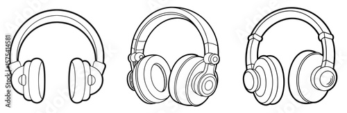 Headphones Coloring Book Page Outline Design