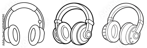 Headphones Coloring Book Page Outline Design
