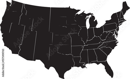 Vector art of a solid black silhouette of the united states map isolated on transparent background