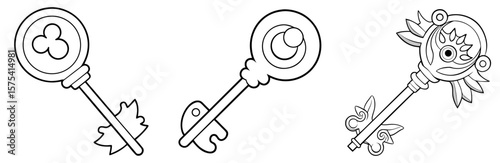 Key Coloring Book Page Outline Design