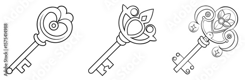 Key Coloring Book Page Outline Design