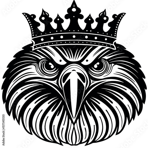Stylized black and white eagle head wearing a royal crown emblem