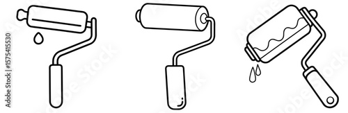Paint Roller Coloring Book Page Outline Line Art