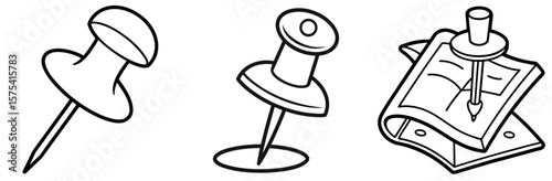 Pushpin Coloring Book Page Outline Design