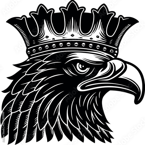Majestic eagle head wearing an ornate crown emblematic of royalty and power