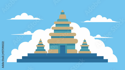 A conceptual 3D stairway to heaven, with steps leading up to the light of success in the sky