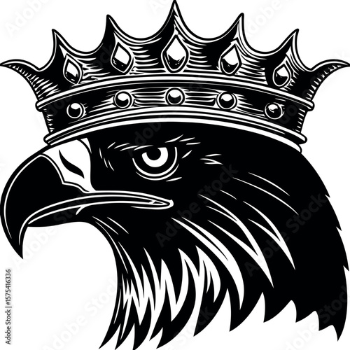 Majestic eagle head wearing an ornate crown symbolizing power and royalty
