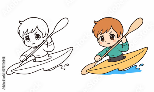 Man riding and paddling boat canoe coloring page for kids