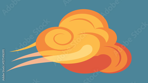 Abstract orange summer sun vector illustration with a spiral snail shell and swirling wave pattern