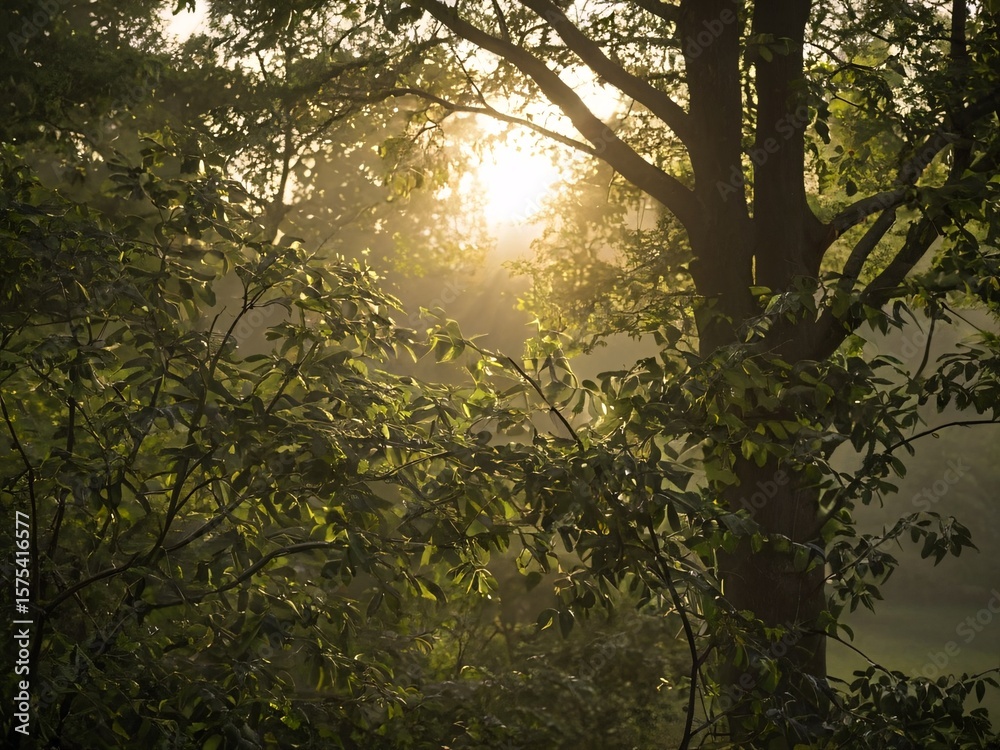Fototapeta premium Soft sunlight filtering through trees