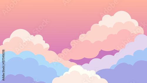 Pink cloudscape pattern: a seamless vector illustration of bright pink clouds on a blue sky, perfect for summer wallpaper or cartoon designs