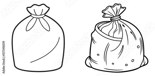 Trash Bag Coloring Book Page Outline Design