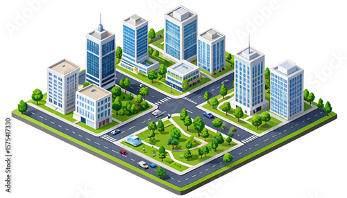 Isometric Cityscape Illustration Modern Urban Development and Green Spaces