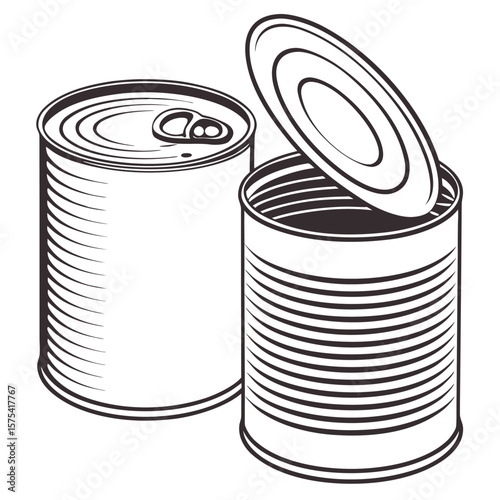 Vector art of two tin cans, one open and one closed, offer a glimpse into pantry staples
