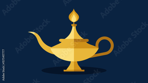 Golden Arabian magic lamp vector illustration with a blue background