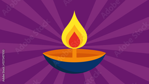 Burning candle flame in a golden candlestick on a dark blue background, a symbol of light and celebration