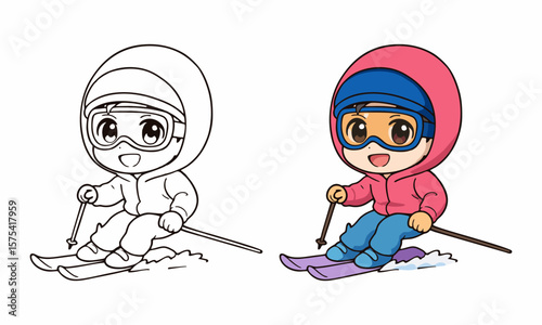 Man rides a snowboard coloring page for kids