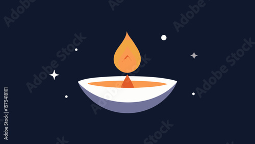 Burning candle flame on water symbol design or black background illustration