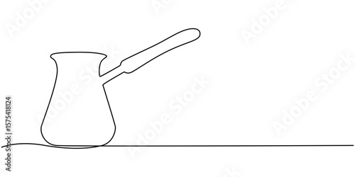 Turkish Coffee Continuous Line Illustration. Editable stroke. Hand drawn one line vector, Continuous Line Drawing of Turkish Coffee Icon. Hand Drawn Symbol Vector Illustration, Turkish cezve coffee 