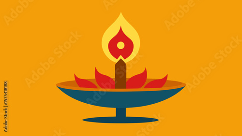 Golden vector illustration of a burning wax candle flame, a symbol of light and celebration perfect for Diwali or Christmas design