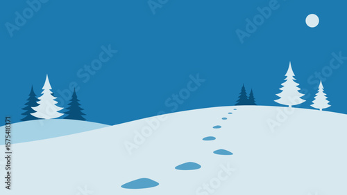Snowy winter forest landscape with frosty trees under a cold blue sky