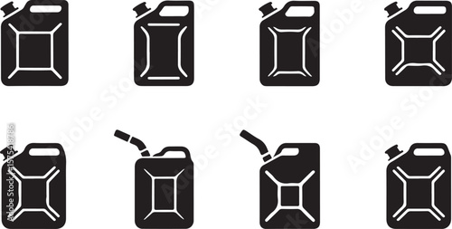 Fuel Cans Icon Set – Black Silhouette Gasoline and Oil Container Symbols