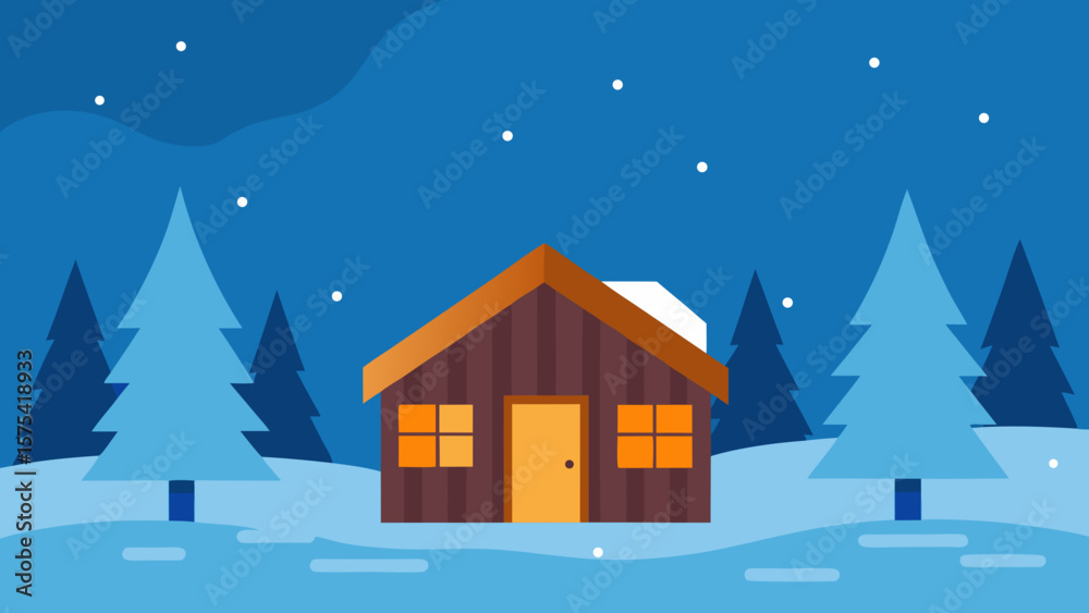 Naklejka premium winter landscape with house