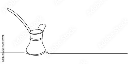 Turkish Coffee Continuous Line Illustration. Editable stroke. Hand drawn one line vector, Continuous Line Drawing of Turkish Coffee Icon. Hand Drawn Symbol Vector Illustration, Turkish cezve coffee 