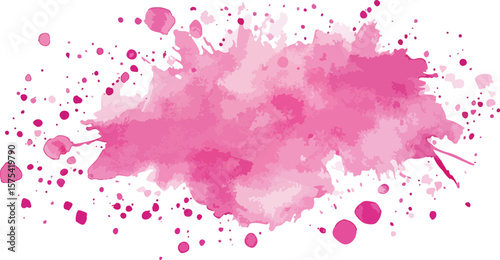 Pink Watercolor Splash with Splatters on White Background for Graphic Design