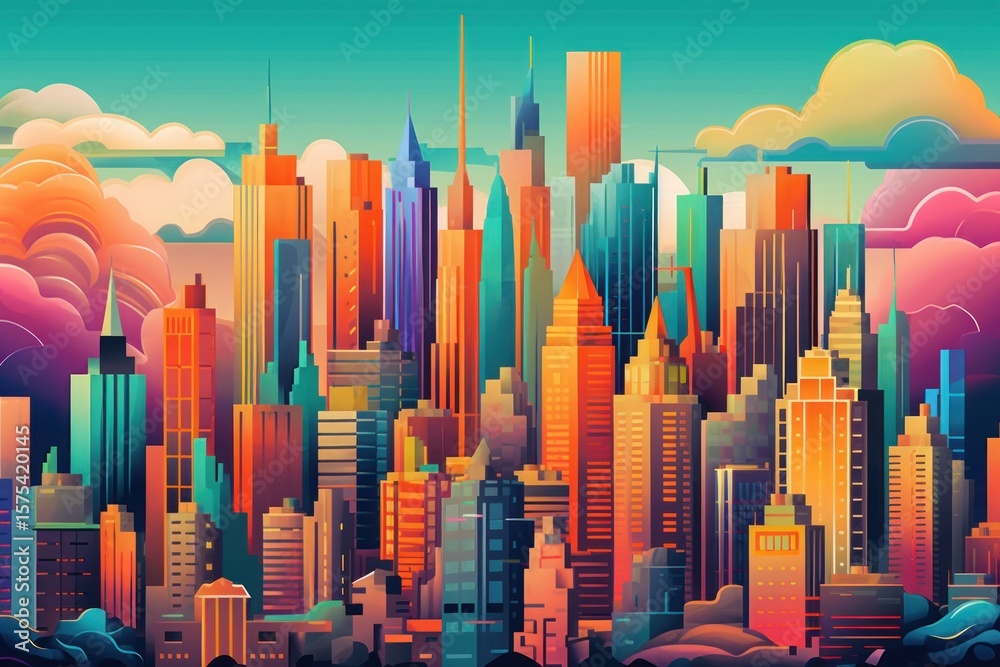 Obraz premium Colorful cityscape illustration.