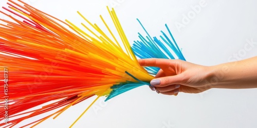 Hand Holds colorful rods for abstract art and vibrant design concept.