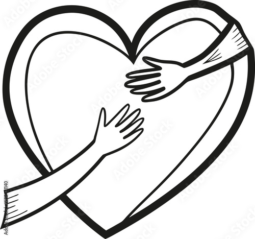 Vector art of two hands reaching towards each other inside a heart shape, a symbol of love and help