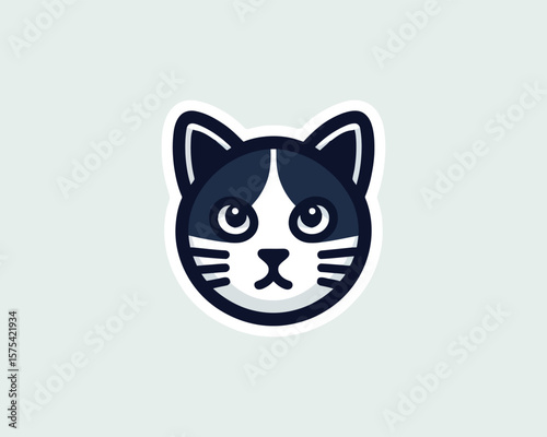Stylized tuxedo cat head vector illustration for mascot or logo design