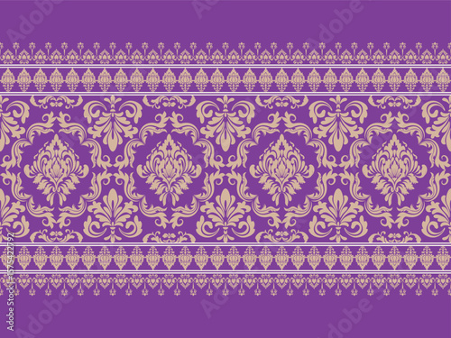Damask Pattern Ethnic Floral Pattern Decorated with intricate floral motifs and decorative borders, the seamless design combines vintage-inspired elements with modern aesthetics in a sophisticated way