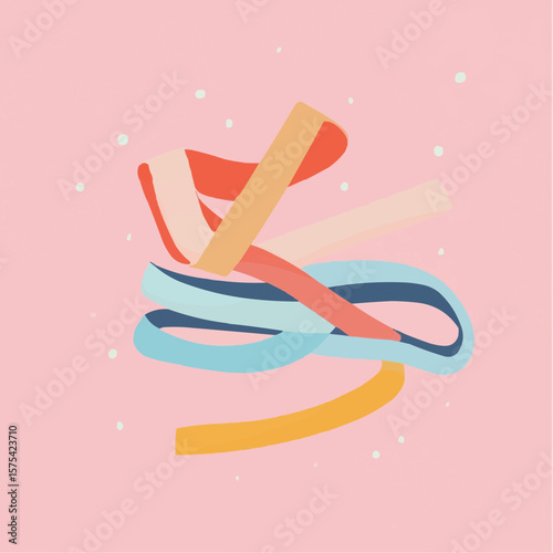 Flat minimal clipart of long curved stretching strap with simple bold design, perfect for wellness packaging, fitness printables and digital products