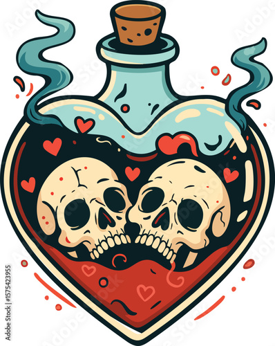 Love Potion Bottle with Skulls Vector Art