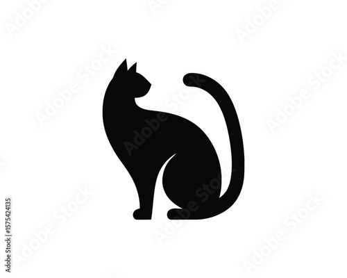 Elegant feline silhouette minimalist vector illustration of a sitting cat