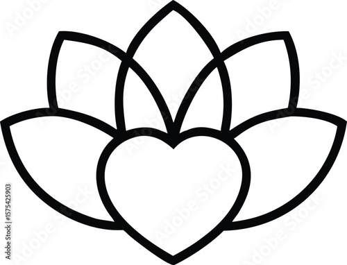 Elegant Lotus Flower with Heart Center: Love, Nature, and Wellness Icon Design, Perfect for Yoga, Spa, and Meditation Branding.
